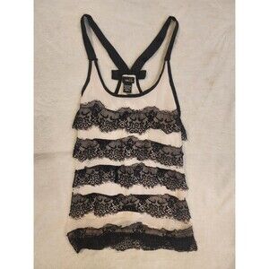 Rue 21 Blouse Cascade Lace Sleeveless OffWhite Black Top Women Size M